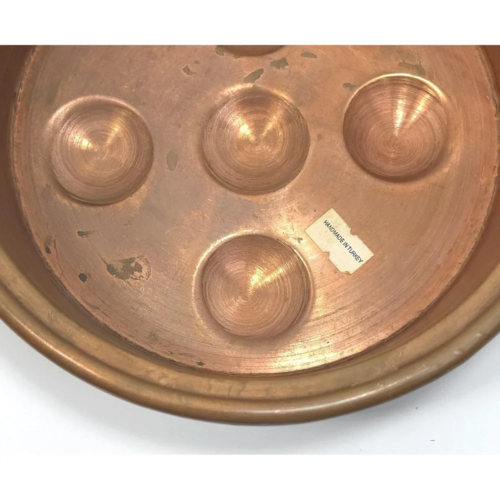 Vintage Copper Escargot Pan Egg Poacher Brass Handles Handmade Turkey 5 Cup 8